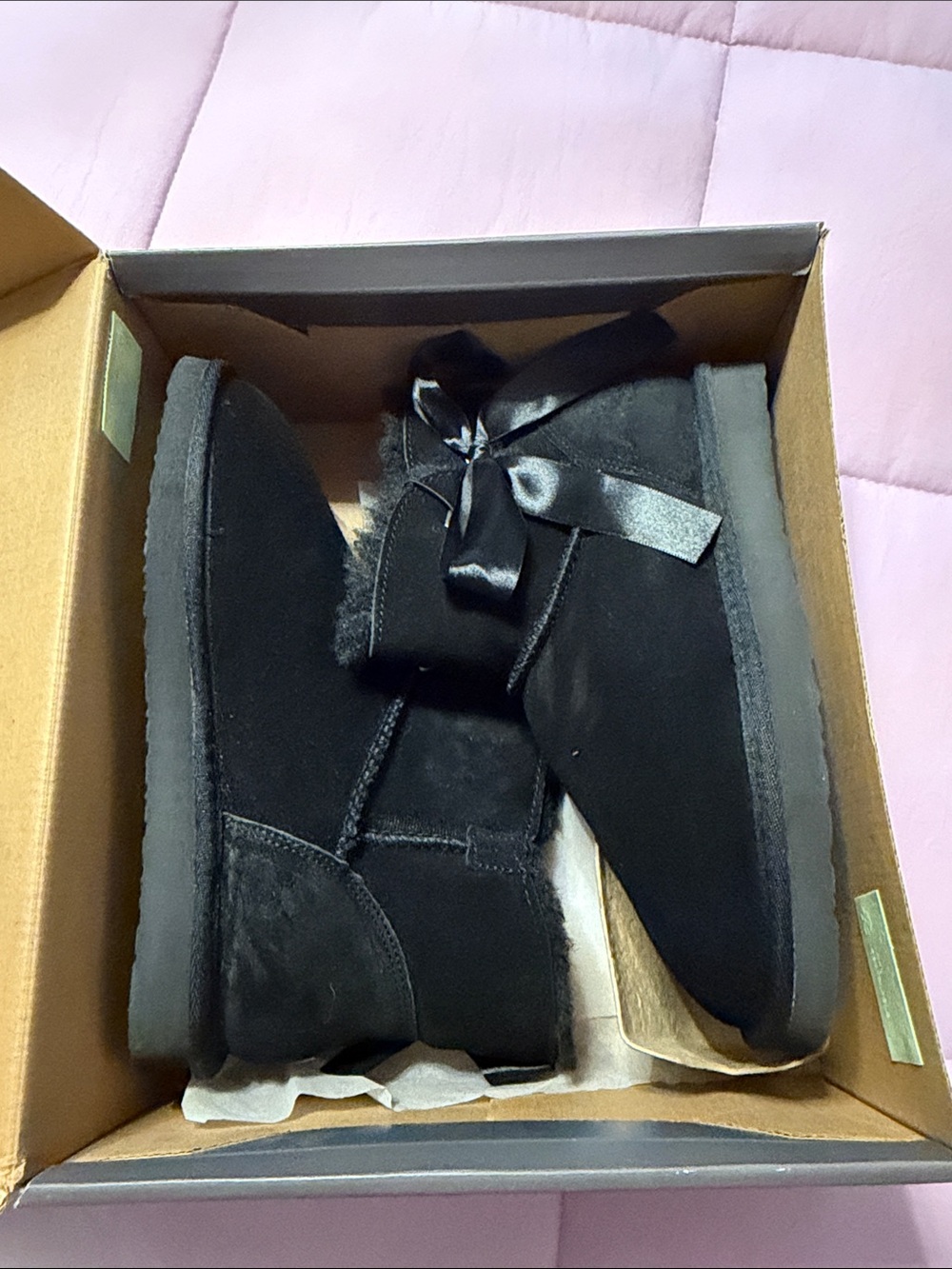 Bear Paw Black Faux-Suede Bow Detail Womens Size 9 Winter Boots